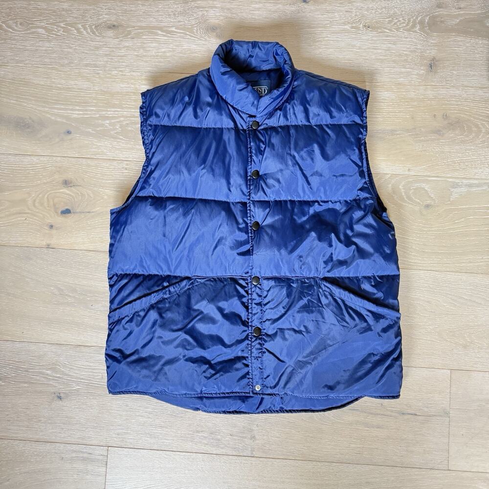 VTG Land's End Goose Down Puffer Vest Unisex Medium Blue Snap Front Packable